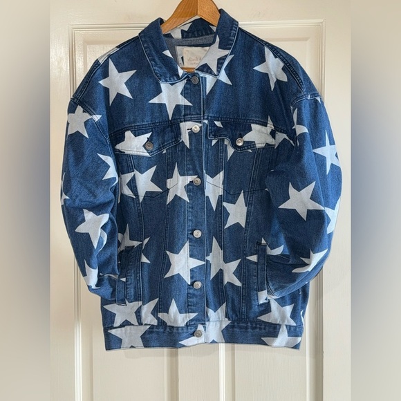 Altar’d State Blue Oversized Denim Star Printed Jacket Women’s Size XS - Picture 1 of 5